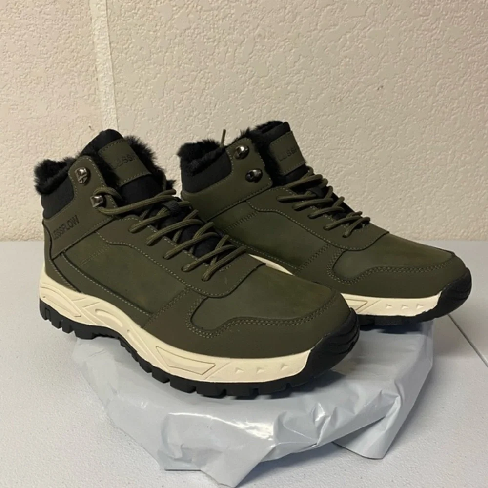 Men's Army Green Winter Snow High-Top Hiking Boots